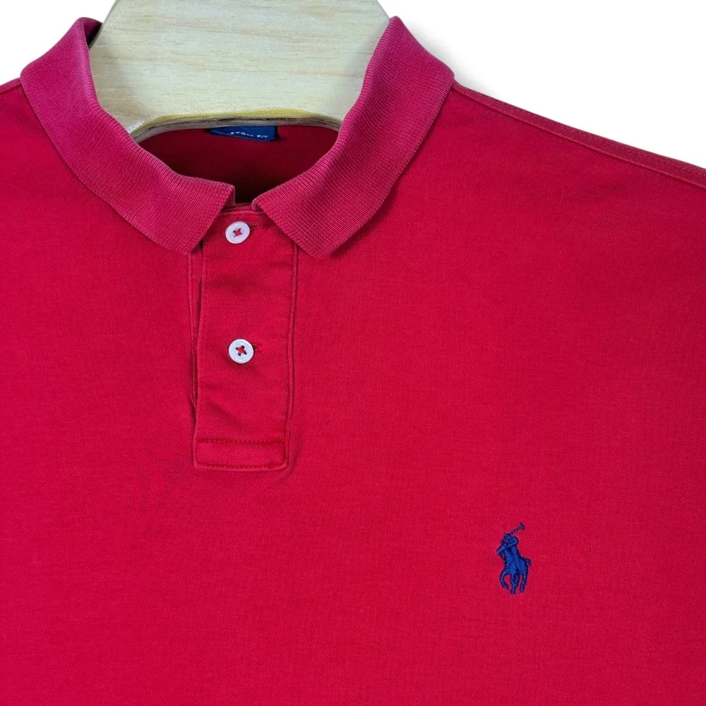 Vintage Polo Ralph Lauren Polo Shirt Mens Large Red Blue Pony Custom Fit Golf